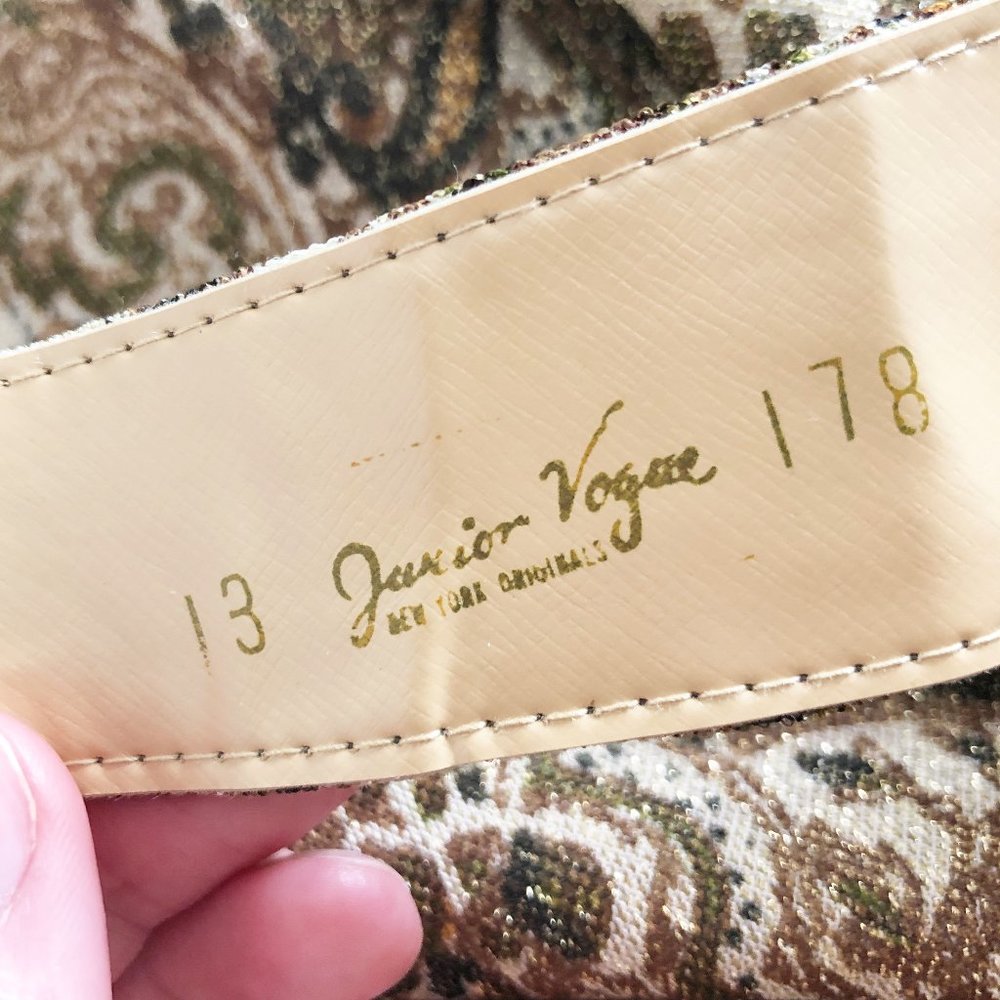 Stunning Vintage Vogue MCM Glittery Gold Print Belted Midi Dress Formal Cocktail - Picture 6 of 8